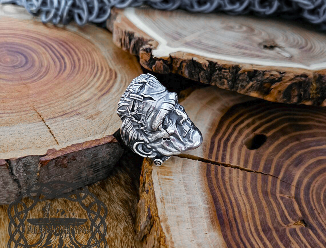 Handmade Sterling Silver Frankenstein Ring. Gothic Inspired Jewelry.