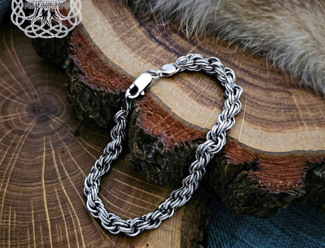 Sterling Silver Norse Bracelet. Handcrafted Viking Jewelry.