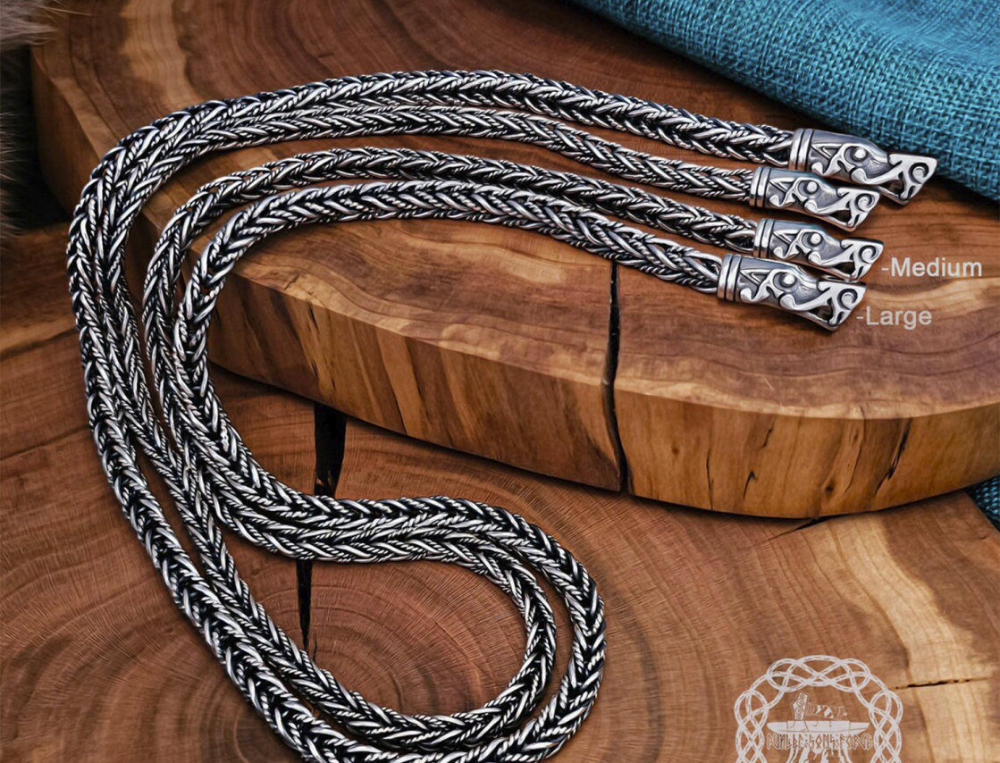 Authentic Wolf Head Filigree Viking Necklace Replica from Gotland. Sterling Silver Norse Chain.