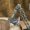 Sterling Silver Norse Axe Pendant. Raven and Wolf Amulet.