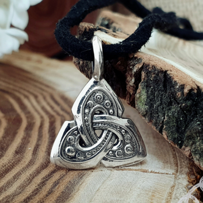 Handmade Sterling Silver Celtic Necklace. Triskele Knot Pendant.