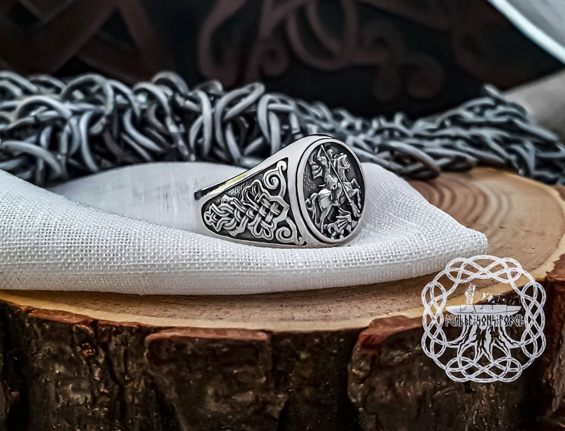 Handmade Sterling Silver Saint George Ring. Dragon Slayer Design.