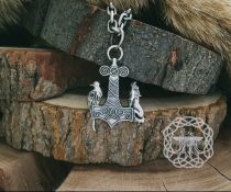 Raven & Wolf Thor Hammer Pendant. Sterling Silver Mjolnir Necklace.