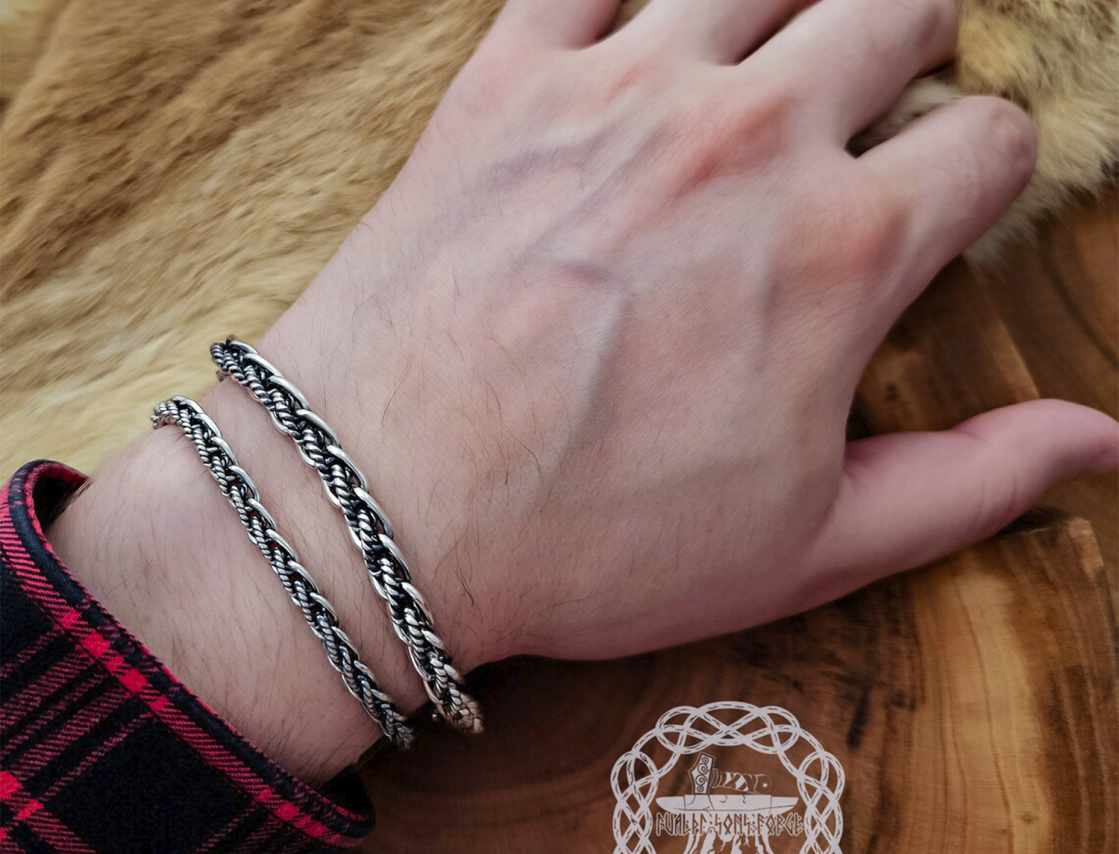Sterling Silver Viking Bracelet. Handcrafted Braided Norse Replica.