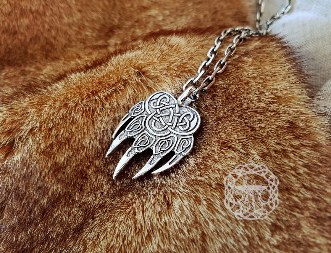 Sterling Silver Bear Paw Pendant. Viking Berserker Necklace.