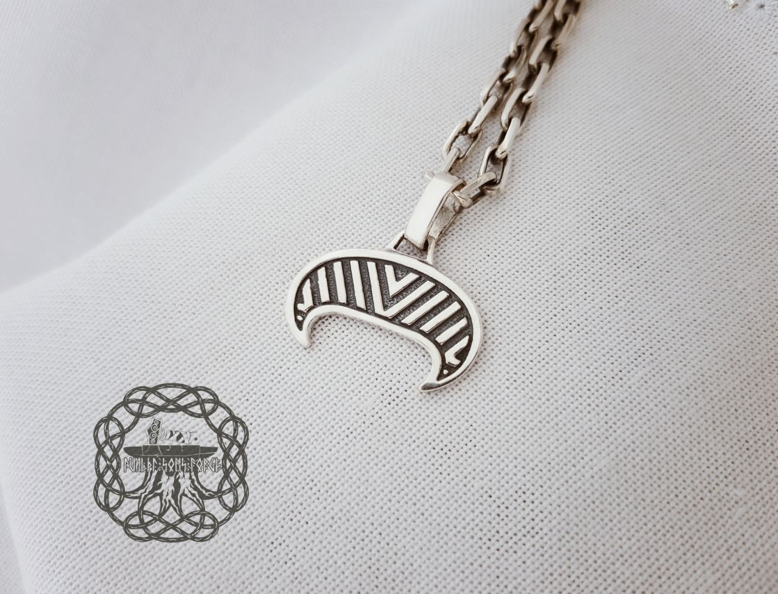 Handmade Sterling Silver Viking Lunula Pendant. Amulet Jewelry Necklace.