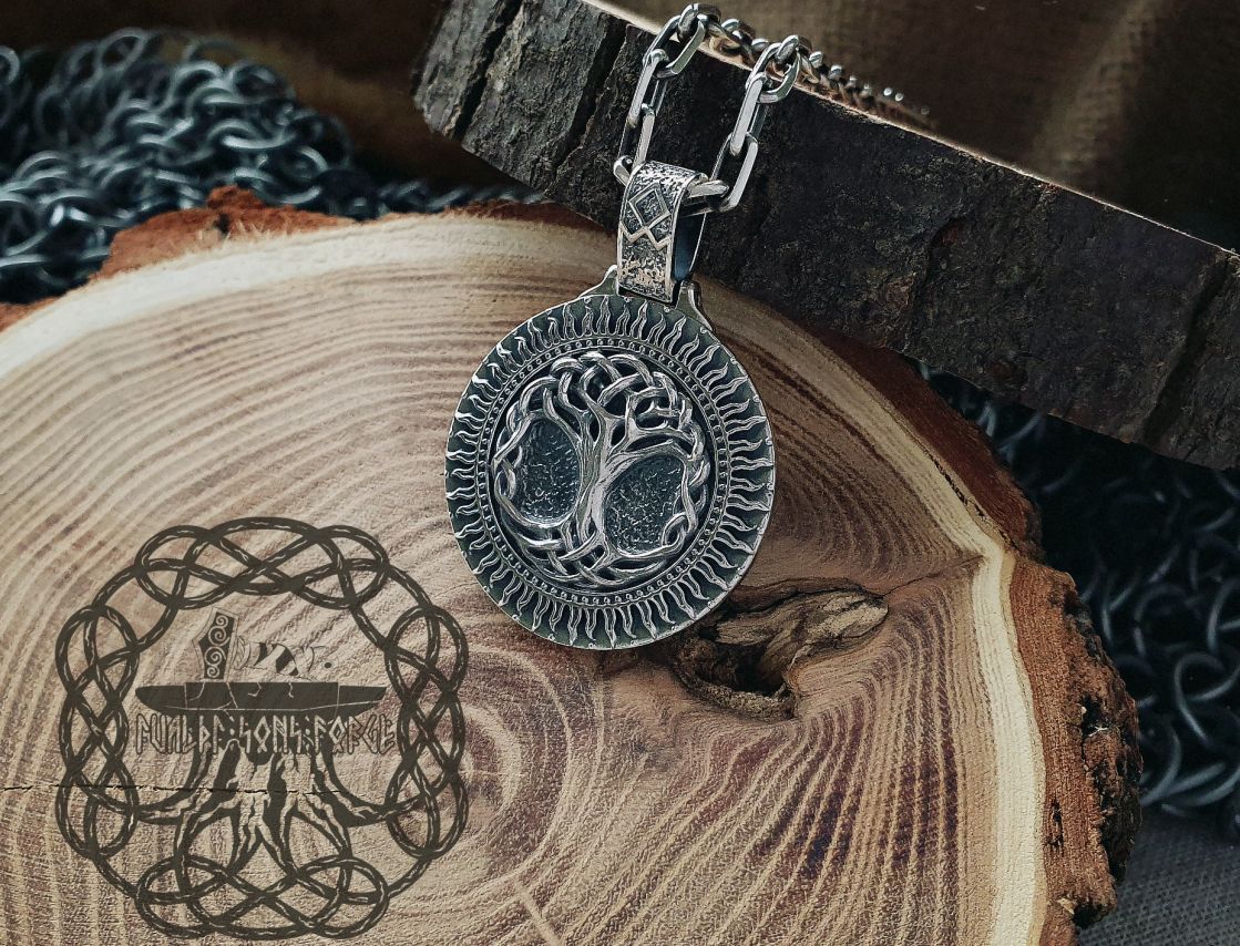 Handmade Sterling Silver Yggdrasil Pendant. Norse Viking World Tree Necklace.