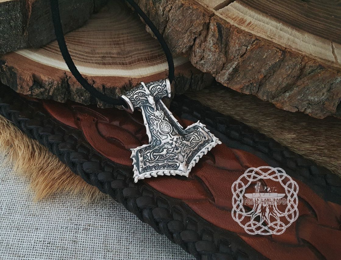 Viking Mjolnir Pendant. Sterling Silver Thor Hammer Necklace.