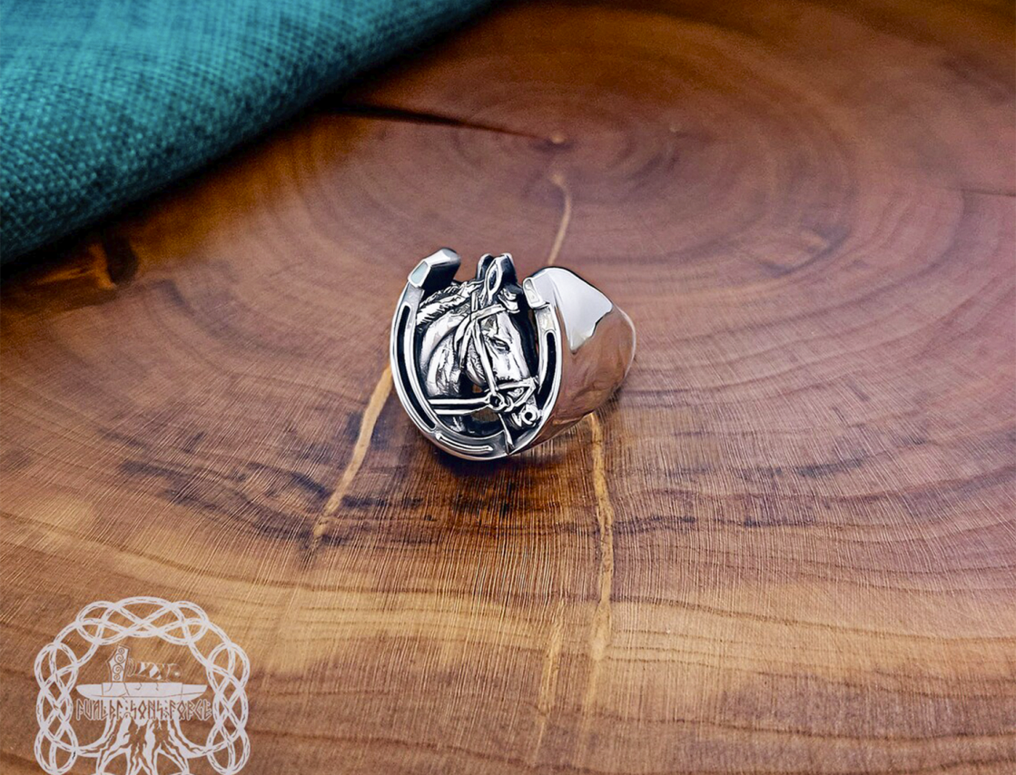 Sterling Silver Horse Ring. Handmade Lucky Horseshoe Jewelry.