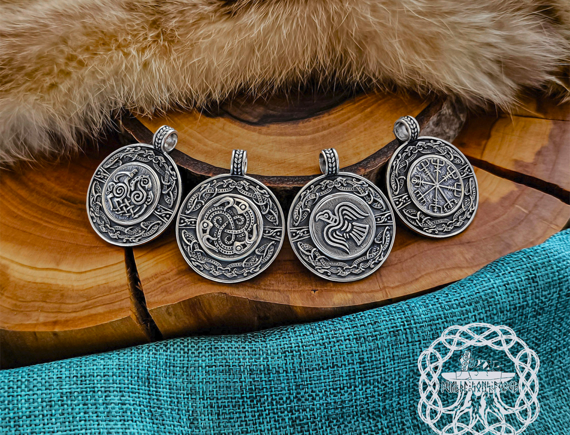 Handmade Sterling Silver Viking Vendel Ravens Pendant. Urnes Style Necklace.