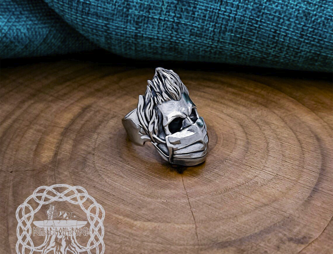 Handcrafted Sterling Silver Skull Ring. Rockabilly Biker Jewelry.
