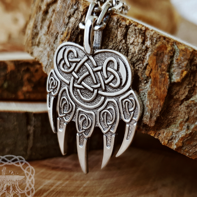 Sterling Silver Bear Paw Pendant. Viking Berserker Necklace.