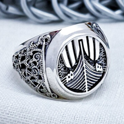 Sterling Silver Drakkar Ring. Artisan Viking Jewelry.