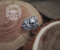 Sterling Silver Floral Skull Ring. Edgy Handmade Biker Jewelry.