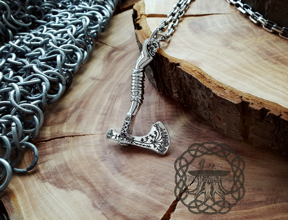 Sterling Silver Kratos Axe Pendant. Viking God of War Necklace.