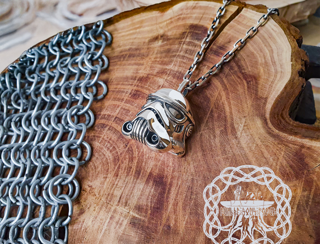 Handmade Sterling Silver Stormtrooper Pendant. Star Wars Necklace.