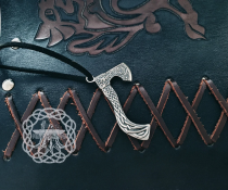 Sterling Silver Viking Axe Necklace. Braided Ornament with Wolf Design.