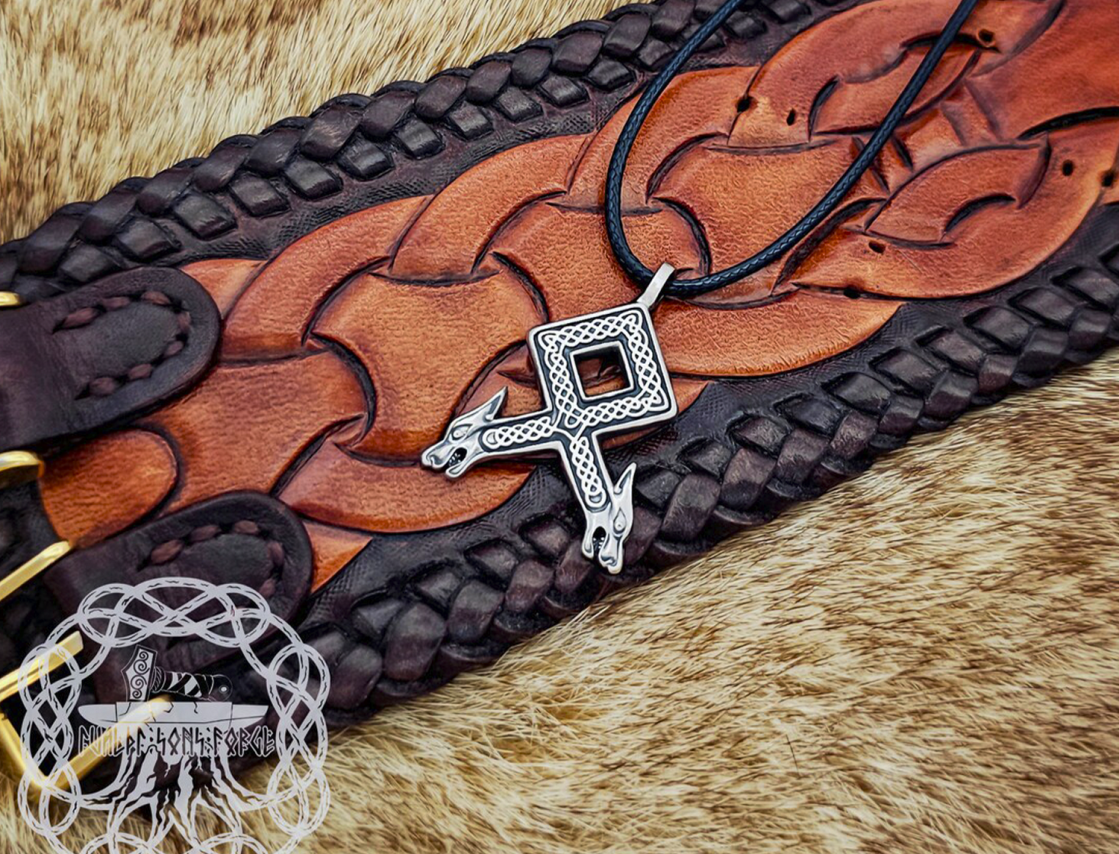 Handmade Sterling Silver Othala Rune Pendant. Viking Wolf Necklace.