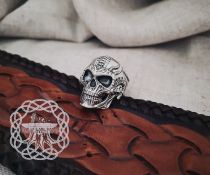 Handmade Sterling Silver Skull Ring. Biker Style Jewelry.