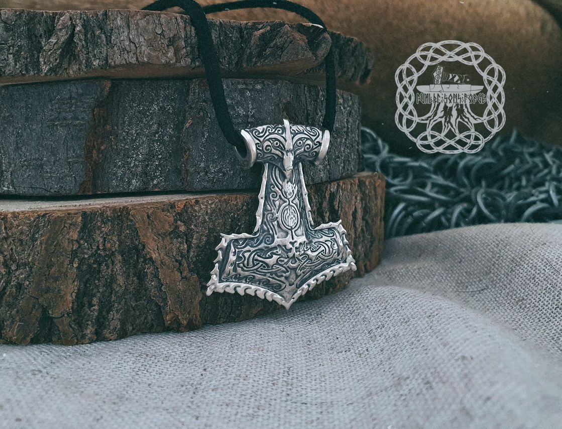 Viking Mjolnir Pendant. Sterling Silver Thor Hammer Necklace.