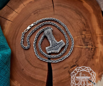 Sterling Silver Bredsatra Mjolnir Necklace. Viking Thor Hammer Pendant.