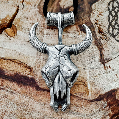 Handmade Sterling Silver Bull Skull Pendant. Detailed Animal Design.