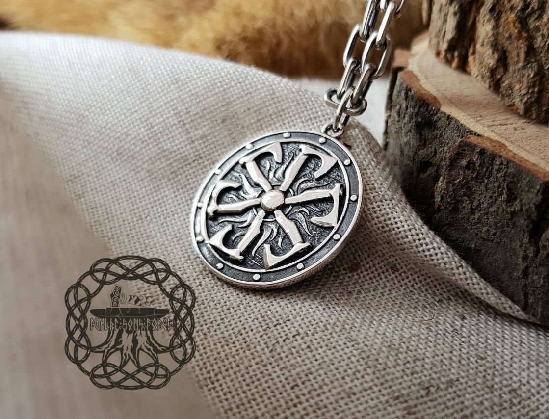 Handmade Sterling Silver Viking Shield Pendant. Norse Axe Necklace.