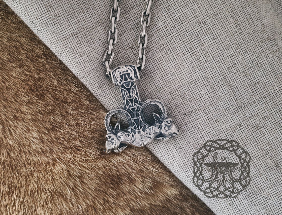 Goats Thor Hammer Pendant. Sterling Silver Viking Mjolnir Necklace.