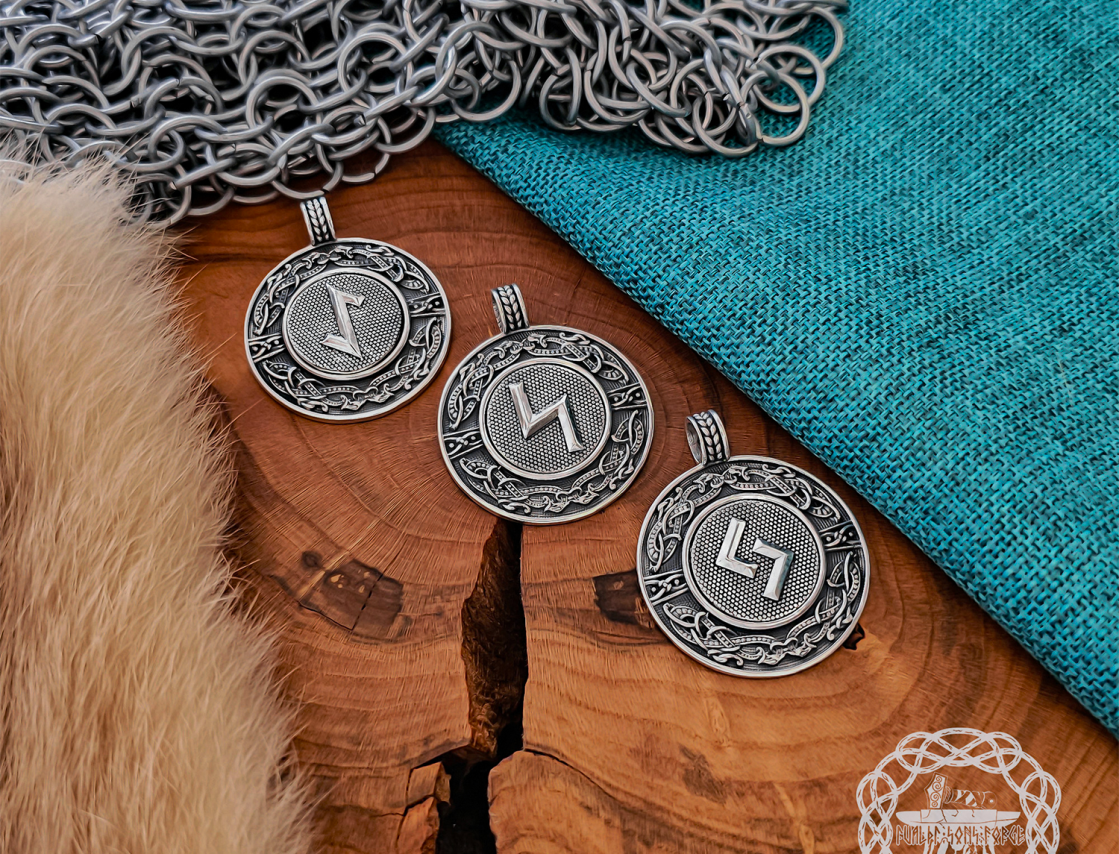 Handmade Sterling Silver Viking Rune Necklace. Urnes Style Pendant.