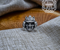 Handmade Sterling Silver Samurai Mask Ring. Artisan Japanese Design.
