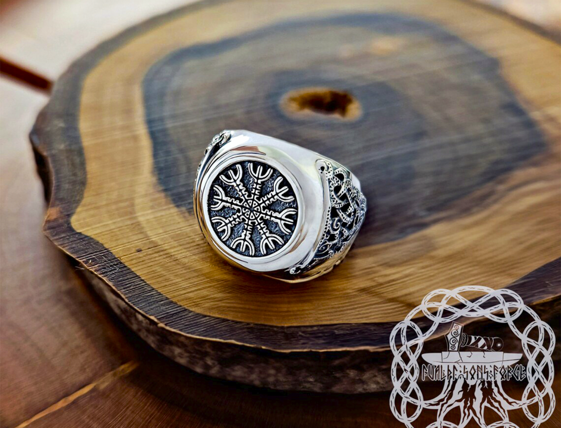 Sterling Silver Helm of Awe Ring. Artisan Viking Jewelry.
