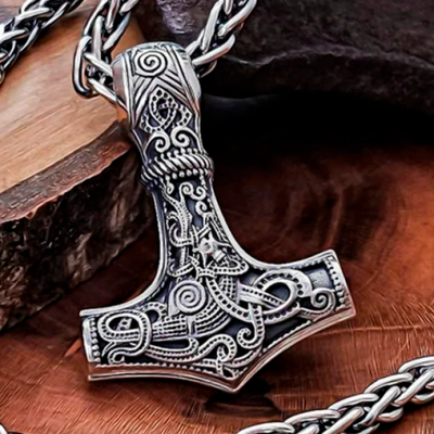 Sterling Silver Mammen Mjolnir Pendant. Handmade Viking Thor Hammer Necklace.