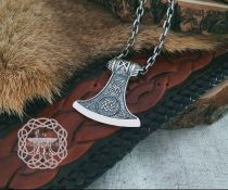 Norse Viking Axe Necklace. Sterling Silver Knot Design.