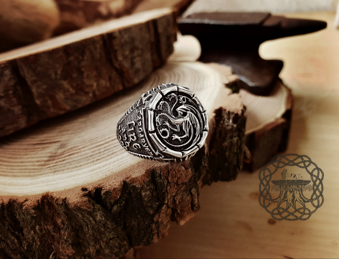 House Targaryen Ring, Sterling Silver Ring, Game of Thrones Jewelry, Targaryen House Amulet, Daenerys Targaryen, Fire and Blood
