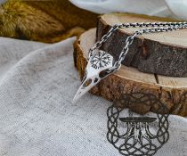 Sterling Silver Viking Raven Skull Pendant. Handmade Norse Necklace.