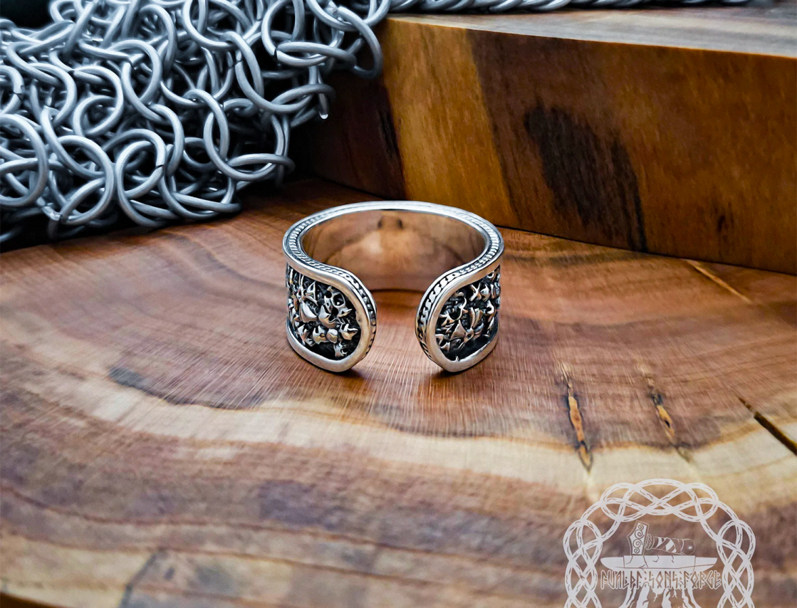 Sterling Silver Maltese Cross Ring. Handmade Floral Jewelry.