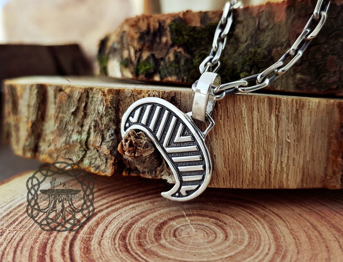 Handmade Sterling Silver Viking Lunula Pendant. Amulet Jewelry Necklace.