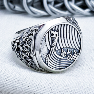Sterling Silver Longship Ring. Artisan Viking Jewelry.