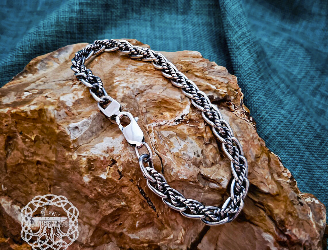 Sterling Silver Viking Bracelet. Handcrafted Braided Norse Replica.