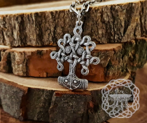 Sterling Silver Thor Hammer Necklace. Yggdrasil Mjolnir Pendant