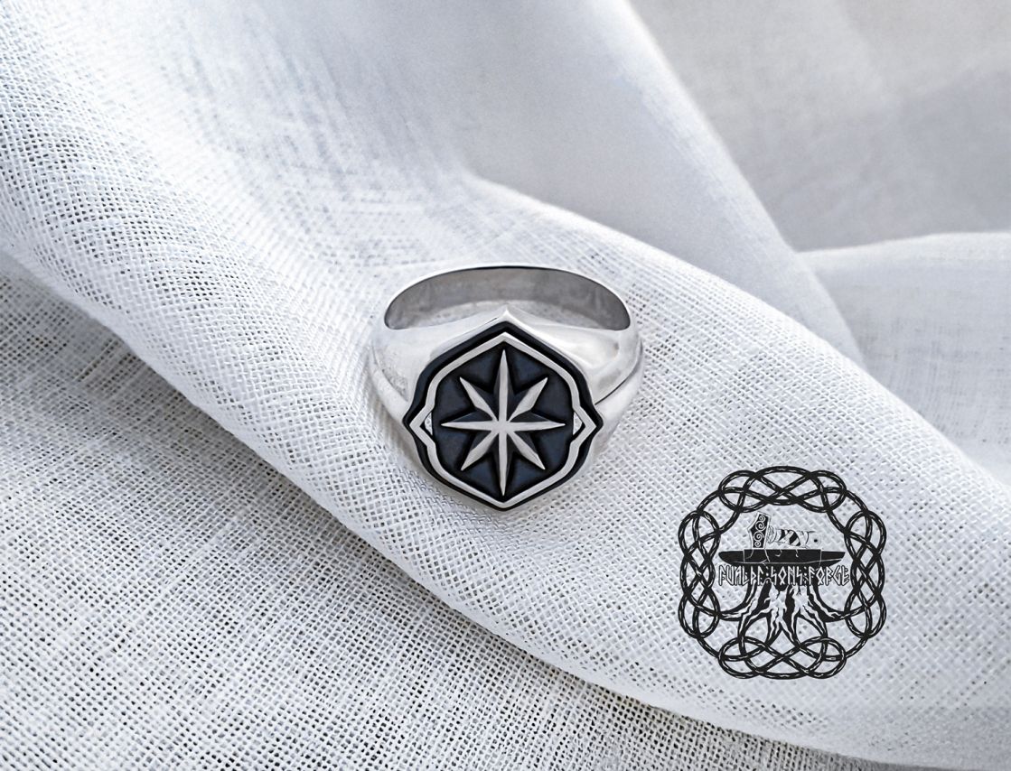 Sterling Silver Wind Rose Ring. Handmade Viking Jewelry.