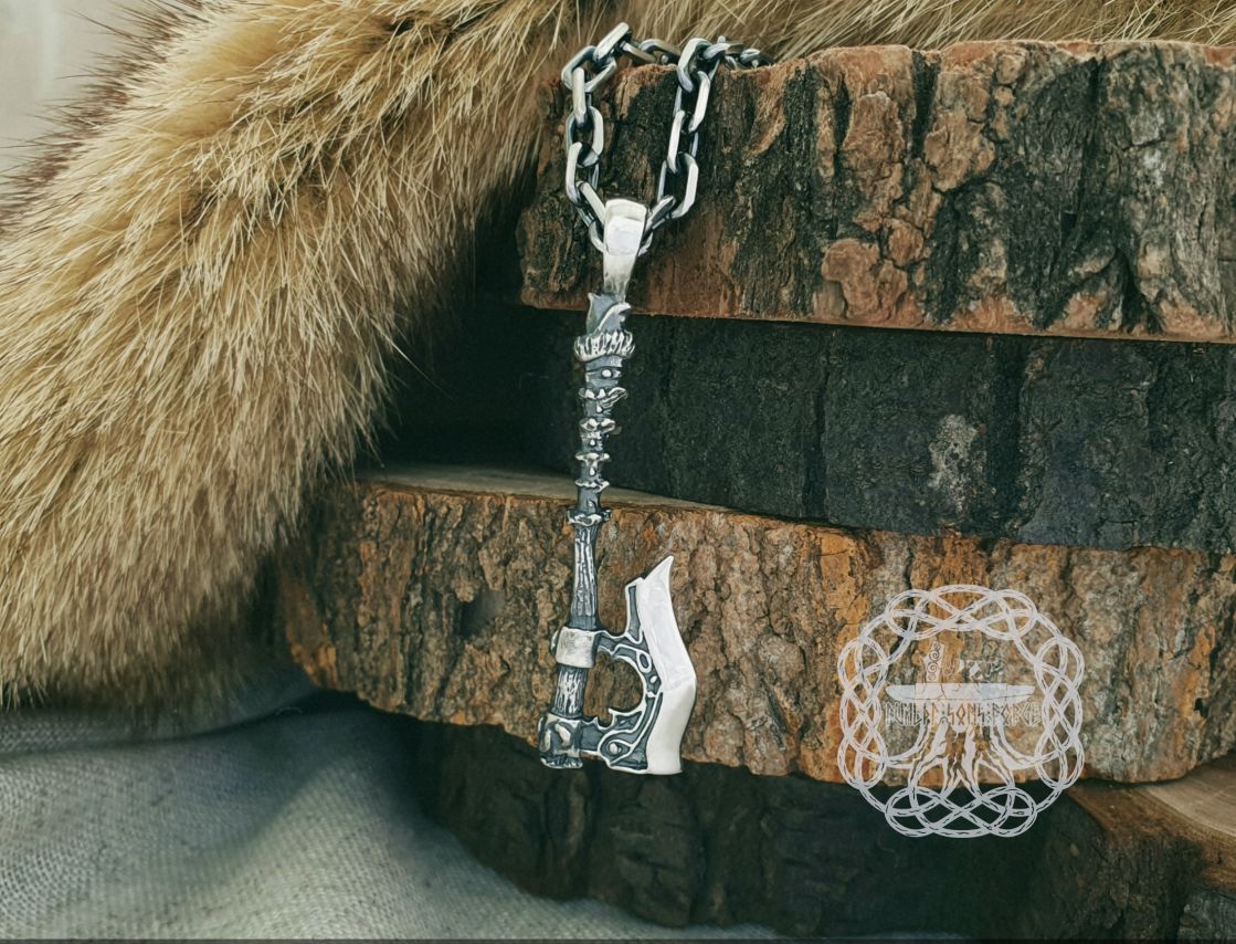 Norse Long Axe Pendant. Sterling Silver Viking Necklace.