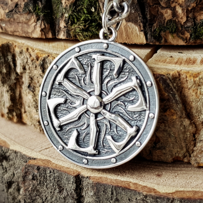 Handmade Sterling Silver Viking Shield Pendant. Norse Axe Necklace.