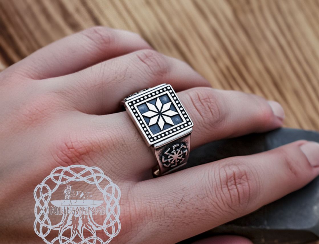 Handmade Sterling Silver Alatyr Ring. Norse Jewelry.