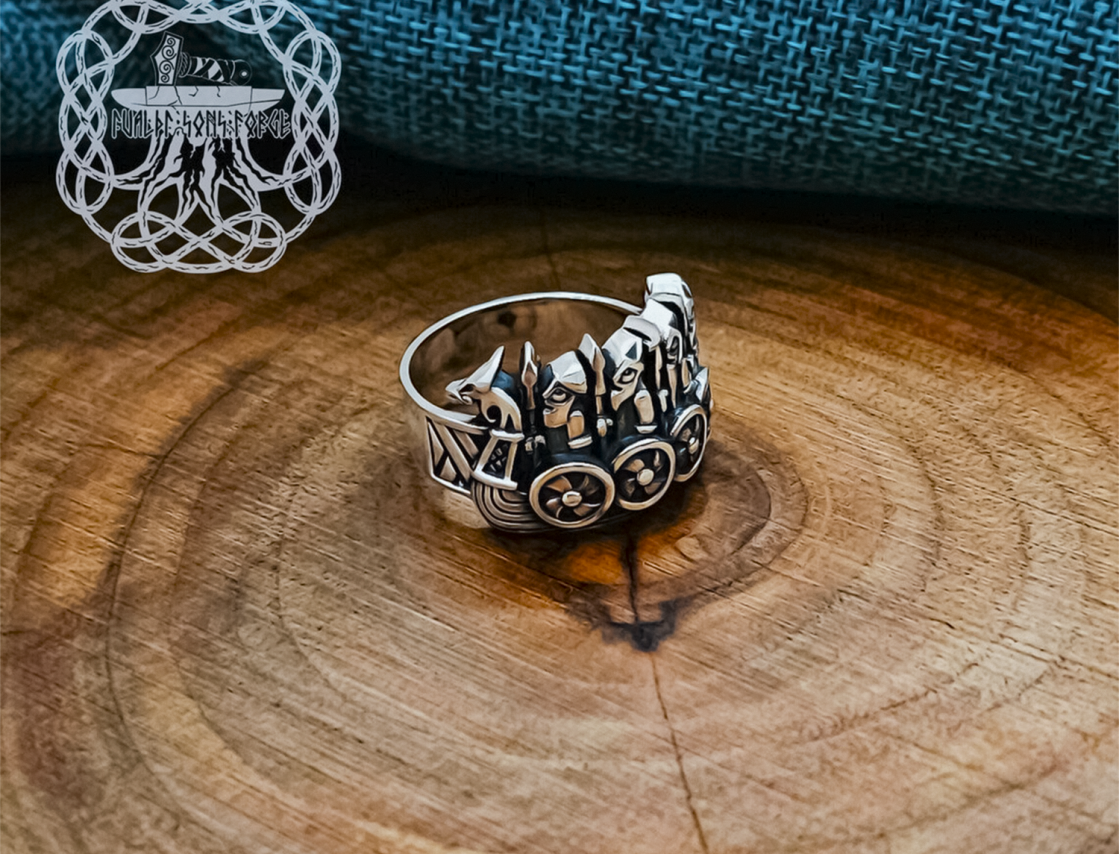 Handcrafted Sterling Silver Viking Longship Ring. Norse Drakkar Jewelry.
