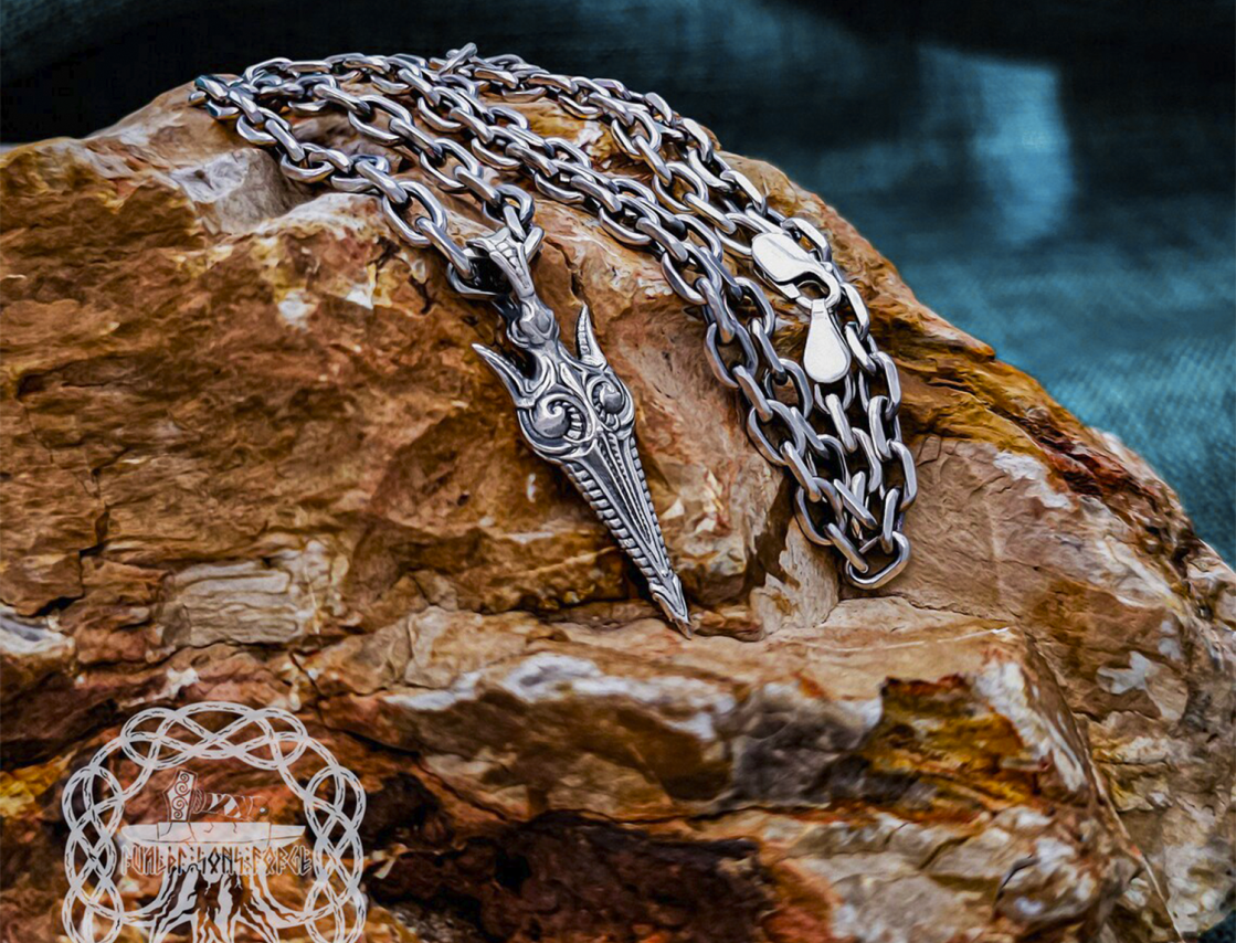 Sterling Silver Gungnir Spear Necklace. Handmade Viking Pendant.