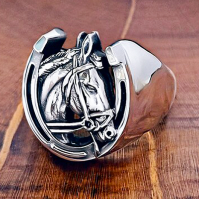 Sterling Silver Horse Ring. Handmade Lucky Horseshoe Jewelry.