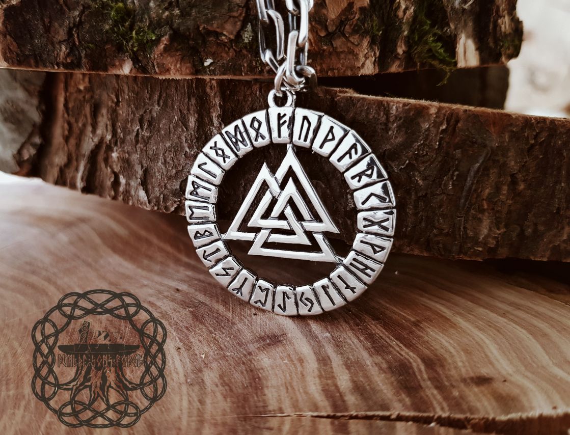 Handmade Sterling Silver Valknut Pendant. Norse Runic Necklace.