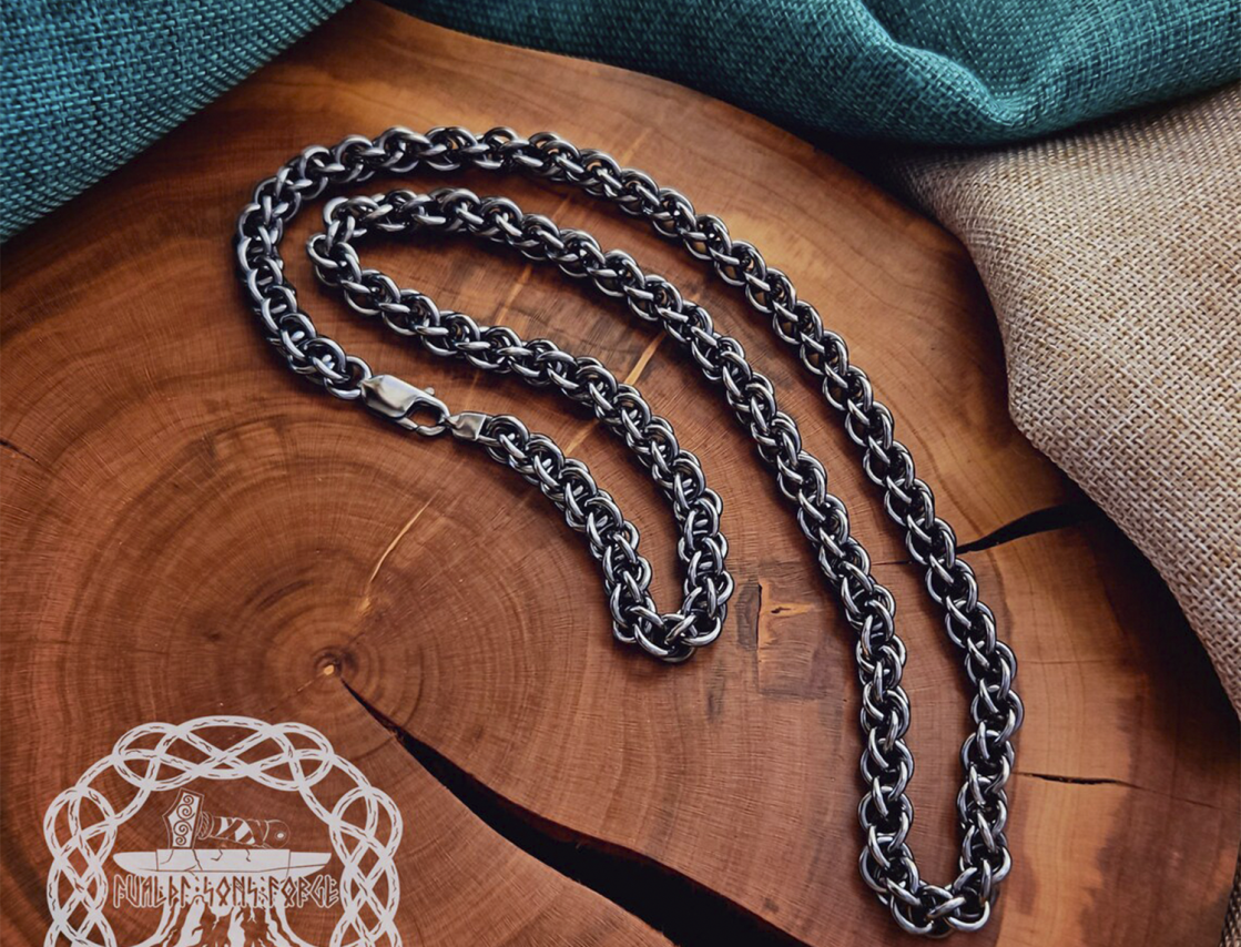Handmade Black Sterling Silver Viking Chain. Authentic Norse Necklace.