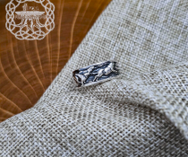 Sterling Silver Wolf Pack Statement Ring. Handmade Wildlife Jewelry.